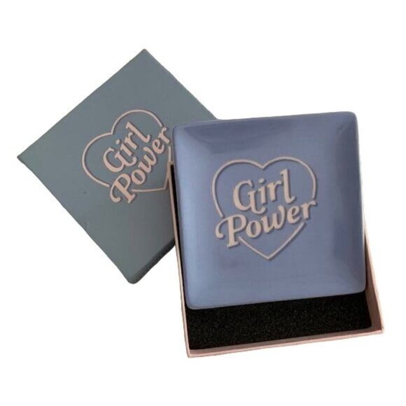 NIB - Fringe Studio Ceramic GIRL POWER Tray Jewelry/Trinket Dish 4.25" - Blue - Picture 4 of 5
